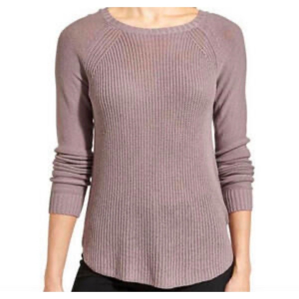Athleta Kennewick Crew Sweater Women's Sz Medium Merino Wool Blend PurpleishGray